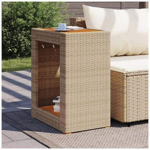 Tavolino Da Giardino Piano Legno Beige 60x40x75 Cm Polyrattan - Foto 3