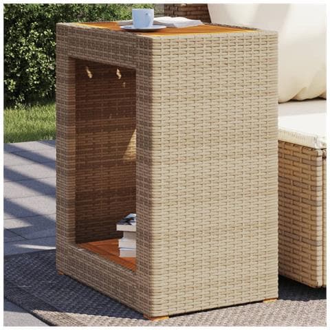 Tavolino Da Giardino Piano Legno Beige 60x40x75 Cm Polyrattan - Foto 1