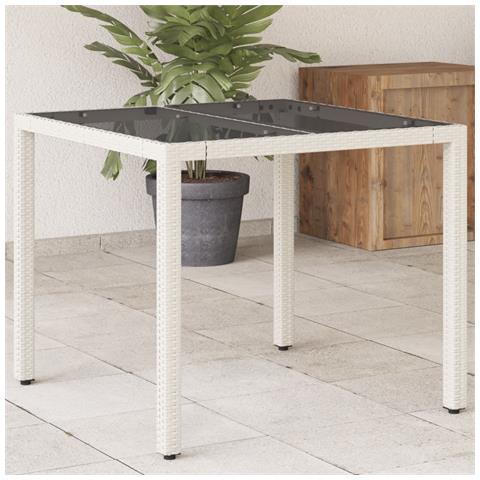 Tavolo Da Giardino VidaXL Con Piano In Vetro Nero 55x55x37 Cm - Struttura In Polyrattan E Acciaio, Per Esterni