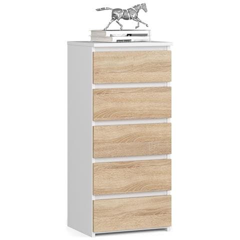 Cassettiera CL5, 5 cassetti, 40x35x92 cm, Colore Bianco e Sonoma Quercia - Foto 1