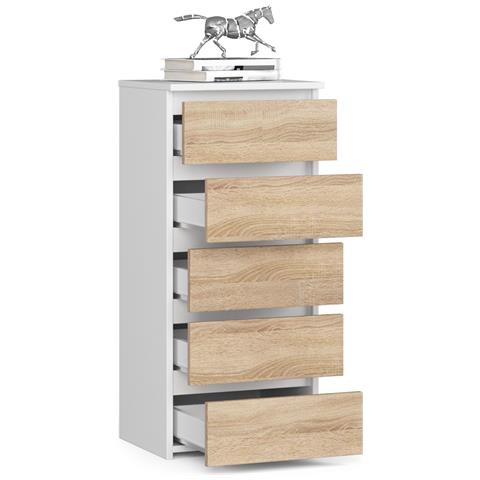 Cassettiera CL5, 5 cassetti, 40x35x92 cm, Colore Bianco e Sonoma Quercia - Foto 2