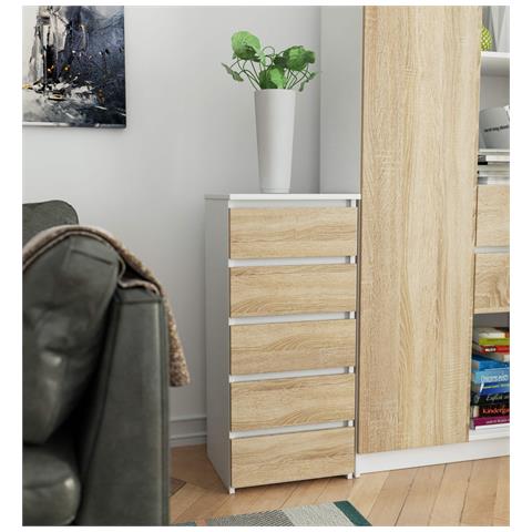 Cassettiera CL5, 5 cassetti, 40x35x92 cm, Colore Bianco e Sonoma Quercia - Foto 5