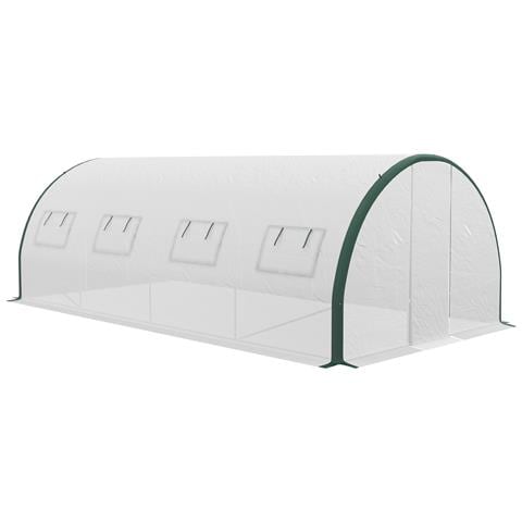 Serra A Tunnel 6x3 M Con 2 Ingressi E 8 Finestre, In Pe, Poliestere E Acciaio Zincato, Bianco E Verde - Foto 1