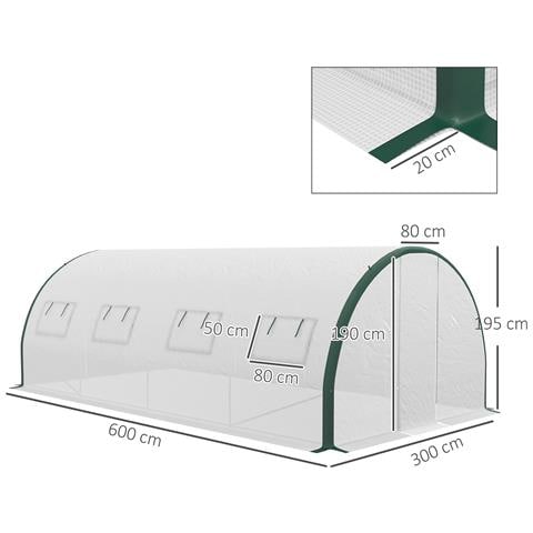 Serra A Tunnel 6x3 M Con 2 Ingressi E 8 Finestre, In Pe, Poliestere E Acciaio Zincato, Bianco E Verde - Foto 2