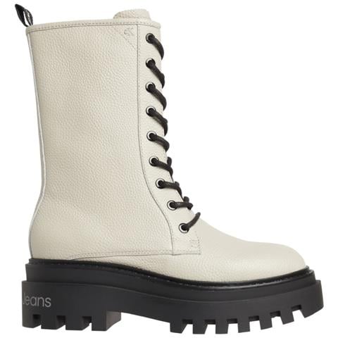 Flatform Mid Laceup Boot Stivaletti Pelle Scarpe Donna Beige Eu 36, Yw0yw00843 Acf - Foto 1