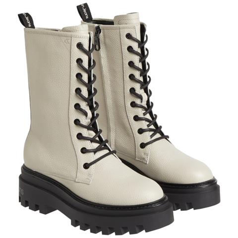 Flatform Mid Laceup Boot Stivaletti Pelle Scarpe Donna Beige Eu 36, Yw0yw00843 Acf - Foto 2