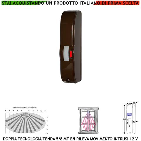 Rilevatore Di Movimento Intrusi Doppia Tecnologia Tenda Marrone Portata 5 Mt Esterno Protetto Vano Finestra Interno Ba - Foto 1