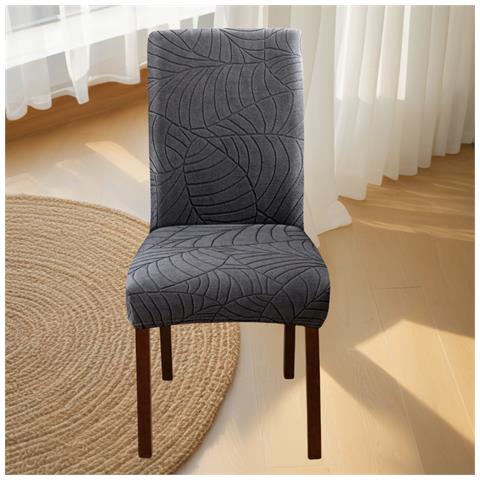 Coprisedie Elasticizzate Per Sala Da Pranzo, Morbida Protezione Per Sedia Jacquard A Foglia Darkgrey - Foto 2