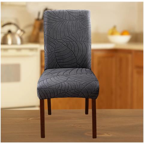 Coprisedie Elasticizzate Per Sala Da Pranzo, Morbida Protezione Per Sedia Jacquard A Foglia Darkgrey - Foto 3