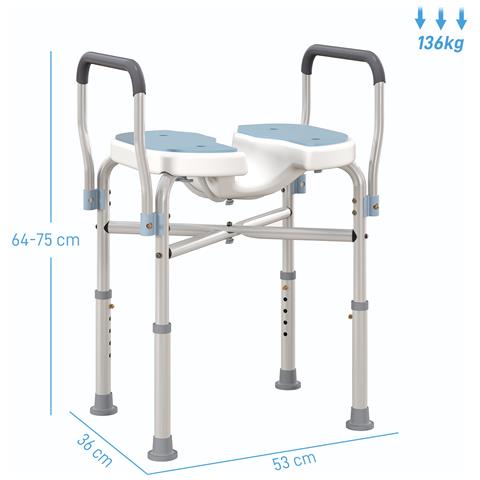 Sgabello da Doccia con Seduta Scanalata e Braccioli, Altezza Regolabile e Piedini Antiscivolo, Azzurro - Foto 2