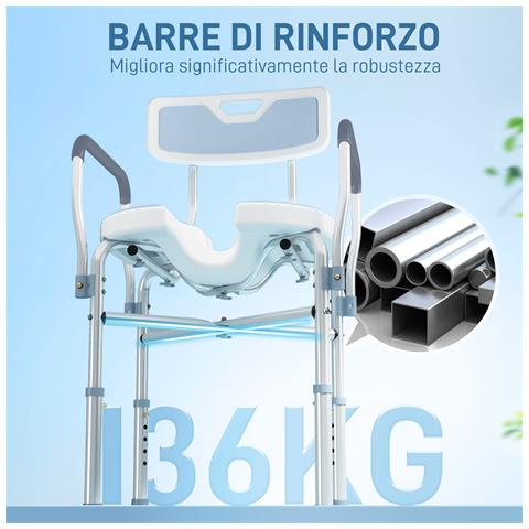 Sgabello da Doccia con Seduta Scanalata e Braccioli, Altezza Regolabile e Piedini Antiscivolo, Azzurro - Foto 6