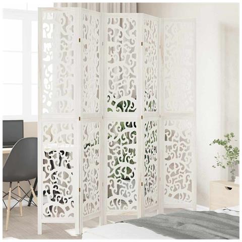 Divisorio Ambienti 5pannelli Bianco Legno Massello Di Paulownia - Foto 1