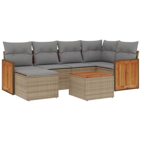 Set Divani Da Giardino 7 Pz Con Cuscini Beige In Polyrattan - Foto 2
