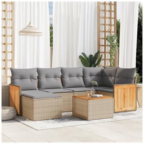 Set Divani Da Giardino 7 Pz Con Cuscini Beige In Polyrattan - Foto 1