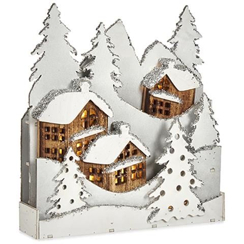 Figura In Legno Bianco Del Villaggio Con Albero Di Glitter. - Foto 1