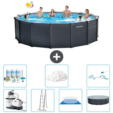 Piscina Fuori Terra - In Giro - 478x478x124 Cm - Grigio - Include Accessori Coordinati Cb46 - Foto 1