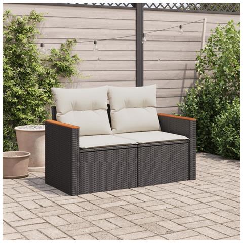 Divano Da Giardino Con Cuscini A 2 Posti Nero In Polyrattan - Foto 2