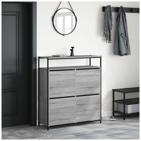 Scarpiera 4 Cassetti Ribaltabili Grigio Sonoma 100x34x112 Cm - Foto 2