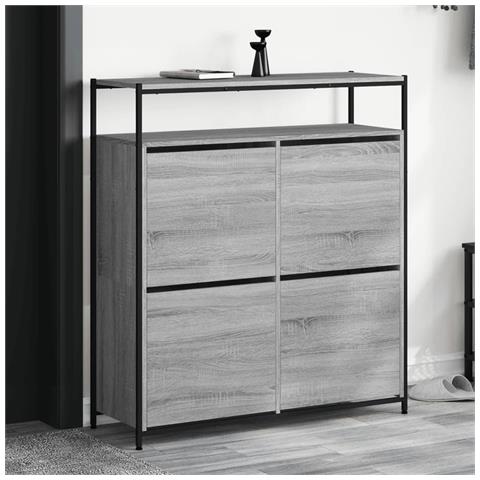 Scarpiera 4 Cassetti Ribaltabili Grigio Sonoma 100x34x112 Cm - Foto 8