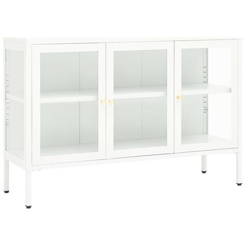 Credenza Bianca 105x35x70 Cm In Acciaio E Vetro - Foto 1