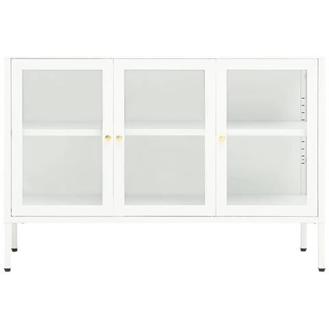 Credenza Bianca 105x35x70 Cm In Acciaio E Vetro - Foto 2