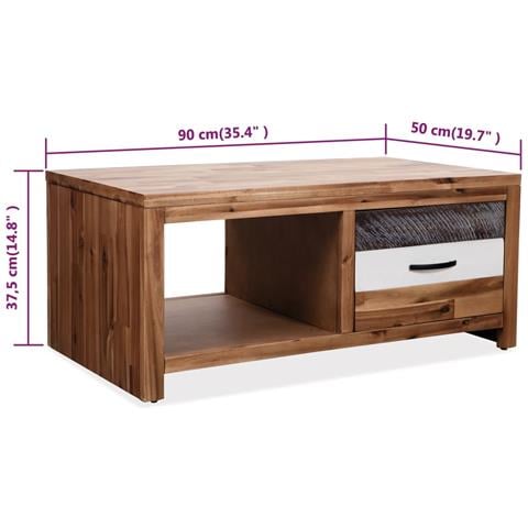 Tavolino Da Salotto In Legno Massello D'acacia 90x50x37,5 Cm - Foto 8