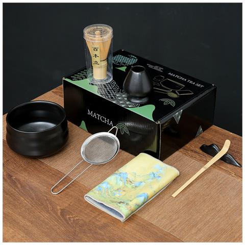 Elegante Set Di Frusta Matcha Nera - 7 Pezzi In Ceramica E Bambù - Foto 1
