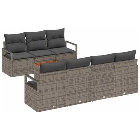 Set di Divani da Giardino 8 Pezzi con Cuscini Grigio Rattan Acacia, Divano da Giardino 2 Posti con Riserva e Cuscini Grigio Rattan - Foto 1