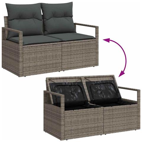 Set di Divani da Giardino 8 Pezzi con Cuscini Grigio Rattan Acacia, Divano da Giardino 2 Posti con Riserva e Cuscini Grigio Rattan - Foto 9
