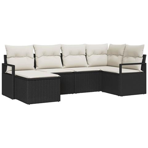 Set Divano da Giardino a 6 Pezzi con Cuscini in Polyrattan Nero,  Divano da Giardino a 2 Posti con Storage e Cuscini in Polyrattan Nero - Foto 1