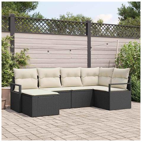 Set Divano da Giardino a 6 Pezzi con Cuscini in Polyrattan Nero,  Divano da Giardino a 2 Posti con Storage e Cuscini in Polyrattan Nero - Foto 2