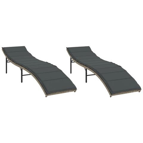 Lettini Prendisole 2 pz con Cuscini Grigio Chiaro in Polyrattan - Foto 1