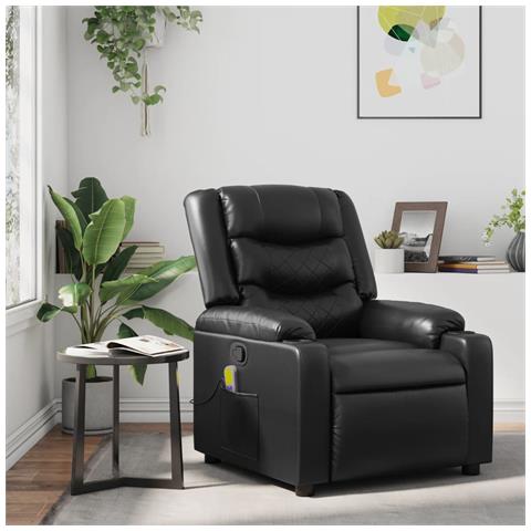 Poltrona Massaggiante Reclinabile Nera in Similpelle - Foto 2