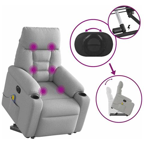 Poltrona Alzapersona Massaggi Elettrica Grigio Nuvola Tessuto - Foto 9