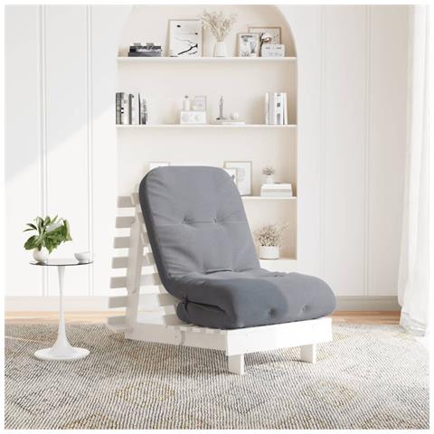 Divano Letto Futon con Materasso Bianco 60x206x11cm Legno Pino - Foto 2