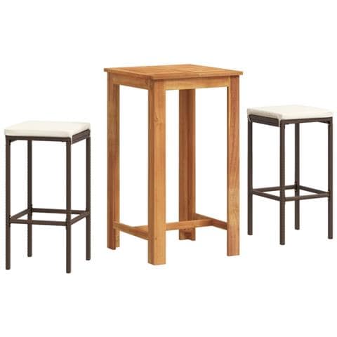 Set Bar da Giardino 3 pz Marrone in Legno Acacia e Polyrattan - Foto 1