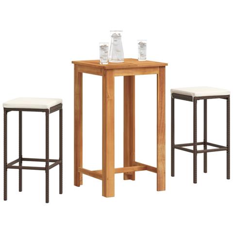 Set Bar da Giardino 3 pz Marrone in Legno Acacia e Polyrattan - Foto 2