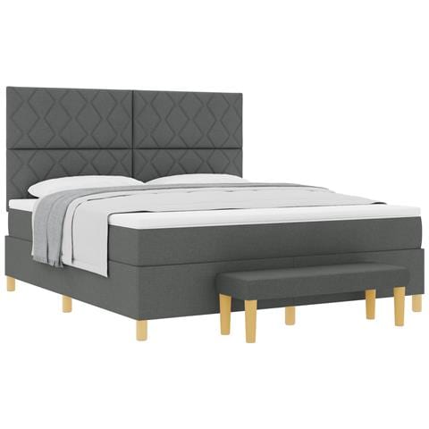 Letto Box Spring con Materasso e Panchina Grigio Scuro 180x200 cm Tessuto - Foto 1