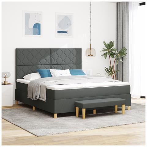 Letto Box Spring con Materasso e Panchina Grigio Scuro 180x200 cm Tessuto - Foto 2