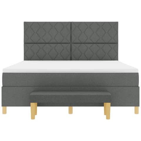 Letto Box Spring con Materasso e Panchina Grigio Scuro 180x200 cm Tessuto - Foto 9