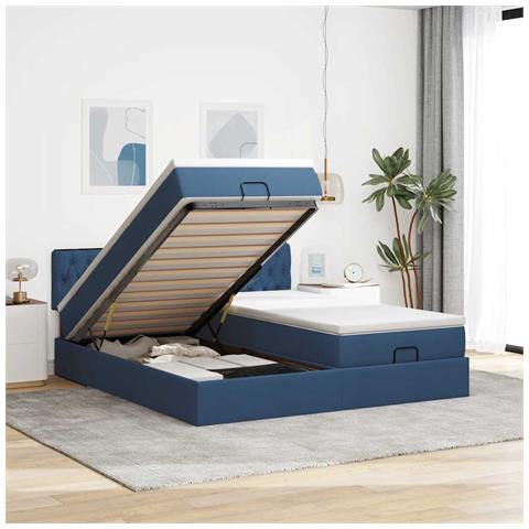 Struttura Letto Pouf con Materassi Blu 180x200cm in Tessuto - Foto 2