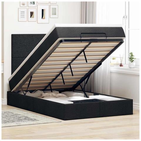 Struttura Letto Pouf con Materasso Nero 120x190 cm in Tessuto - Foto 2