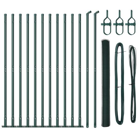 Recinzione Esagonale  Verde 1.4x25 m Acciaio, Pali per Recinzione  con Piastra a Base 13 pz Ø32mm 78.5cm Acciaio Zincato - Foto 1