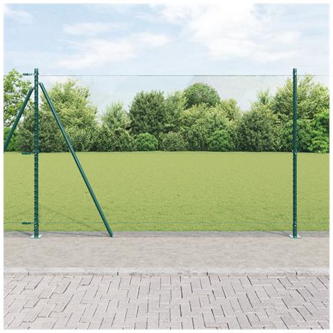 Recinzione Esagonale  Verde 1.4x25 m Acciaio, Pali per Recinzione  con Piastra a Base 13 pz Ø32mm 78.5cm Acciaio Zincato - Foto 2