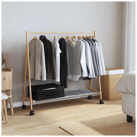 Appendiabiti con Ripiani e Ruote 106x34x106,5 cm in Bambù - Foto 2