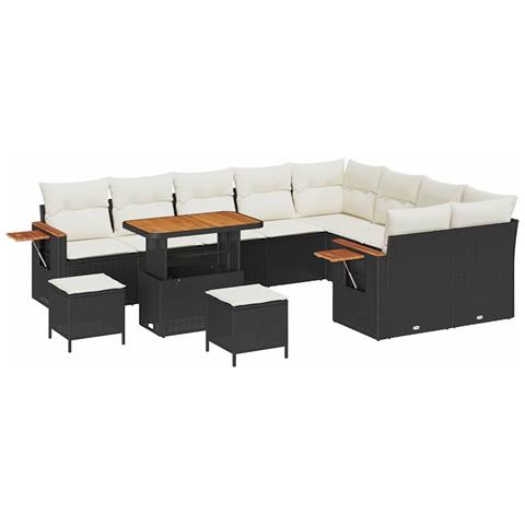 Set Divano da Giardino con cuscino 12 pcs Nero Poly Rattan - Foto 1