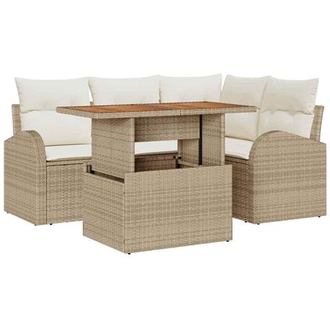 Set Divano da Giardino 5 pcs Beige Poly Rattan - Foto 1