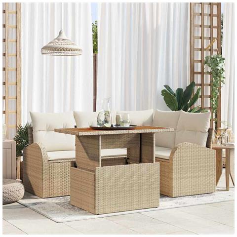 Set Divano da Giardino 5 pcs Beige Poly Rattan - Foto 2