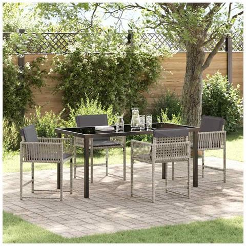 Set da Pranzo per Giardino 5 pcs Grigio chiaro polyrattan - Foto 2