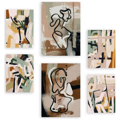 Set Di 6 Stampe Forme Stravaganti In Dipinti Decorativi Estetici Astratti Femminili Per Il Tuo Soggiorno A Casa A3 & A4 Senza Cornice - Foto 1
